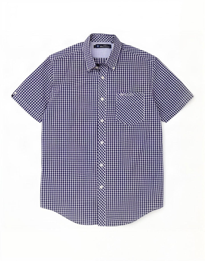 Ανδρικό κοντομάνικο πουκάμισο Ben Sherman, Βαμβακερό Gingham, μεσαίο μπλε ναυτικό