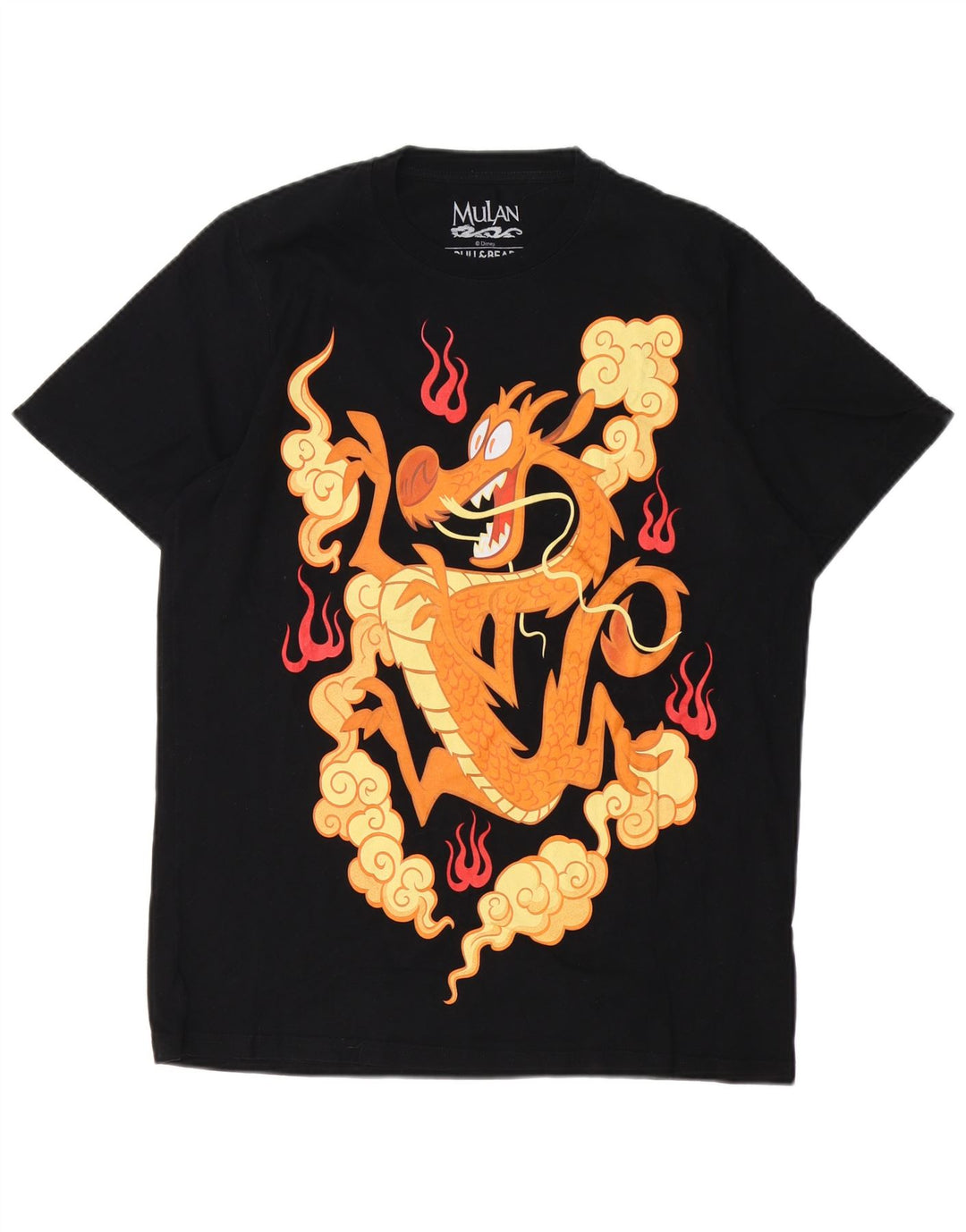 Pull & Bear Ανδρικό T-Shirt γραφικό Mulan Top μεγάλο μαύρο βαμβακερό