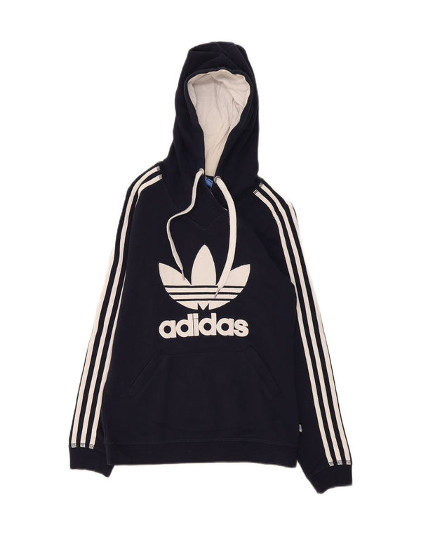 Γυναικεία Adidas Graphic Hoodie Jumper UK 10 Small Navy Blue Cotton Sports