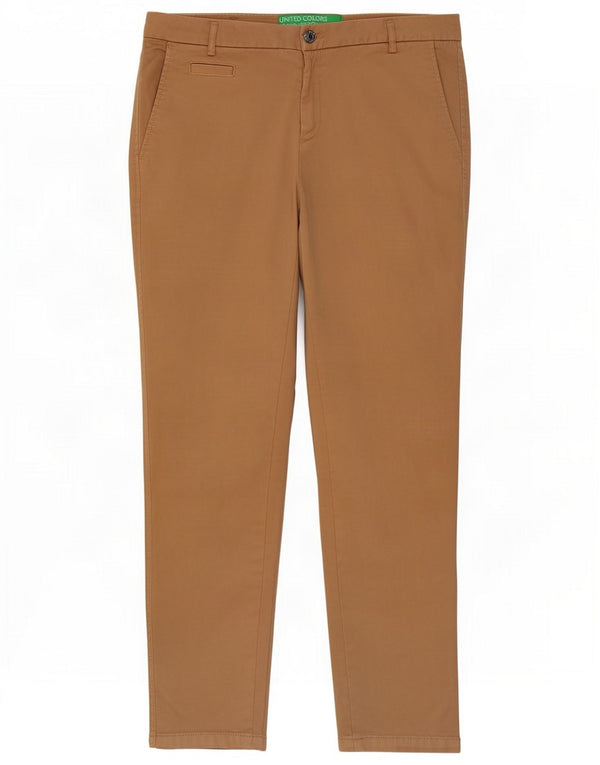 Benetton Womens Slim Chino Trousers UK 12 Medium W32 L28 Brown Cotton