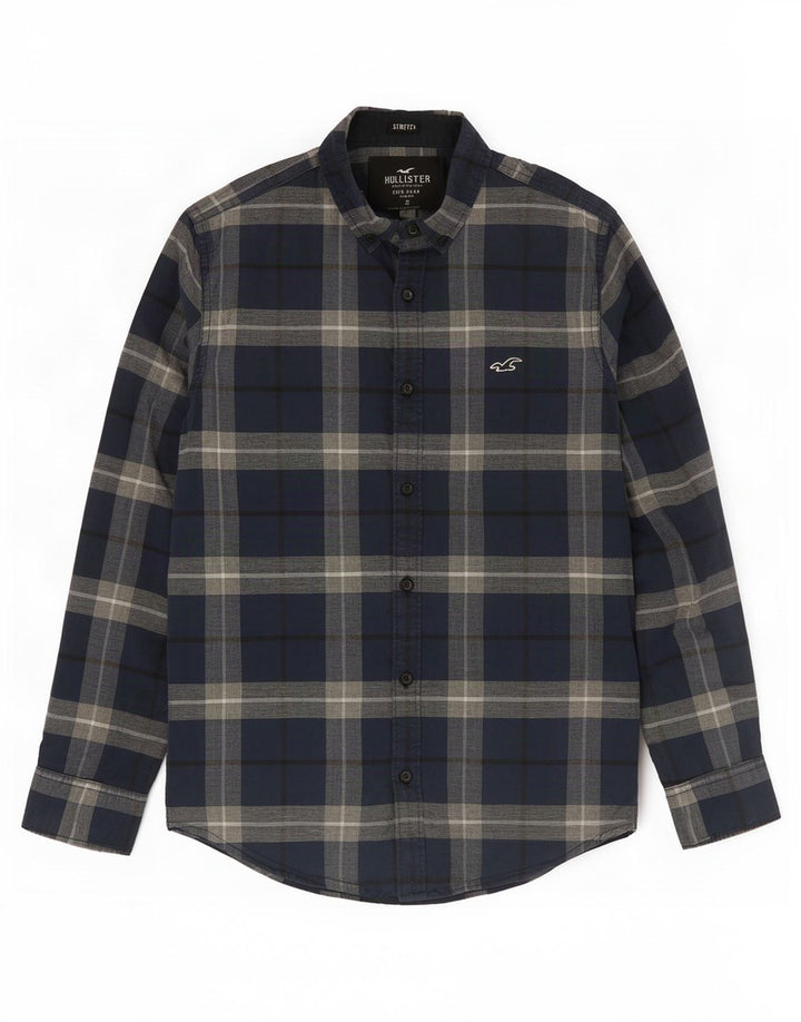 Ανδρικό Stretch Πουκάμισο Hollister Μικρό Navy Blue καρό βαμβακερό