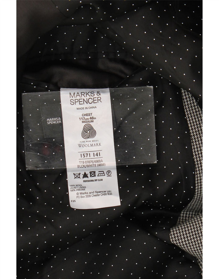 Marks & Spencer Ανδρικό σακάκι σακάκι με 2 κουμπιά UK 46 3XL Γκρι μαλλί Houndstooth