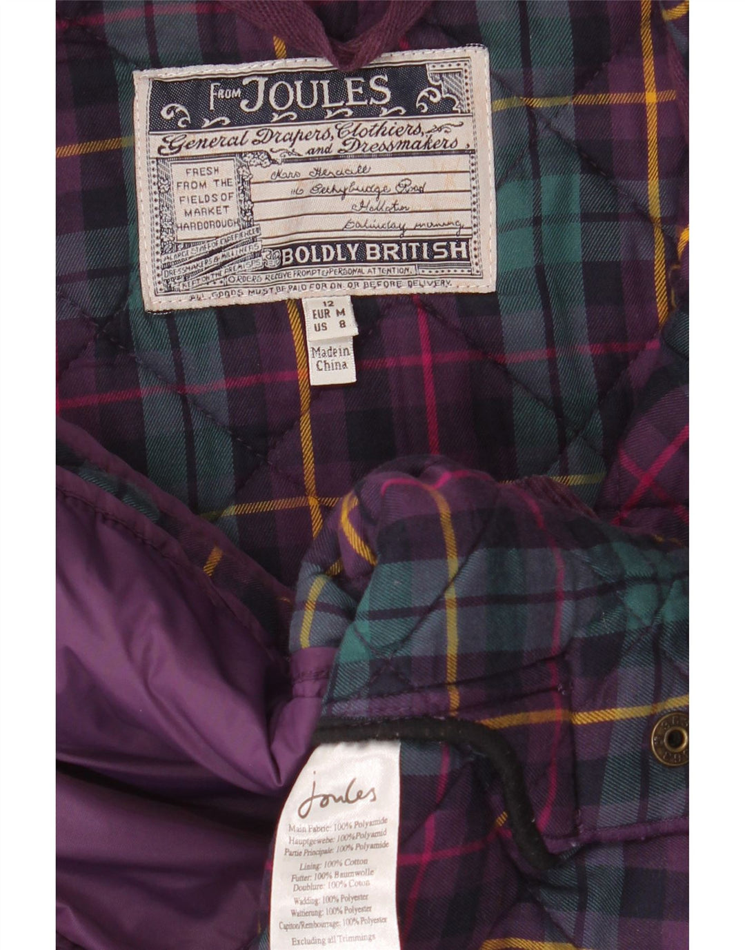 JOULES Γυναικείο Καπιτονέ μπουφάν UK 12 Medium Purple Polyamide