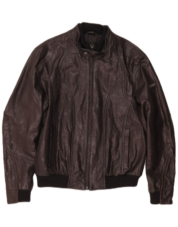 Trussardi Mens Leather Jacket IT 52 XL Black Leather