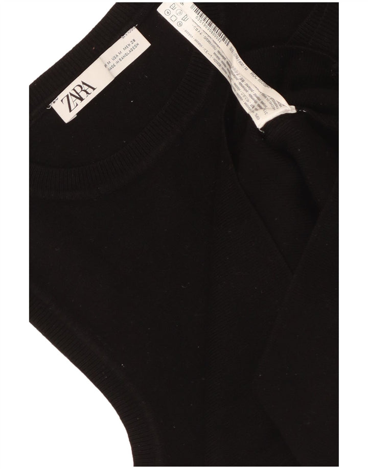 Zara Γυναικείο Crop Vest Top UK 12 Medium Black Viscose