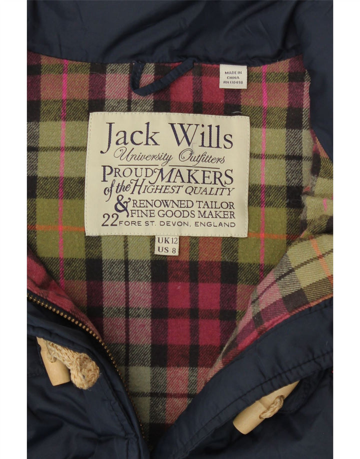 JACK WILLS Womens Duffle Padded Gilet UK 12 Medium Navy Blue Nylon