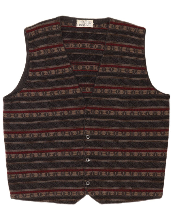 Vintage ανδρικό πλεκτό γιλέκο Medium Grey Fair Isle Virgin Wool