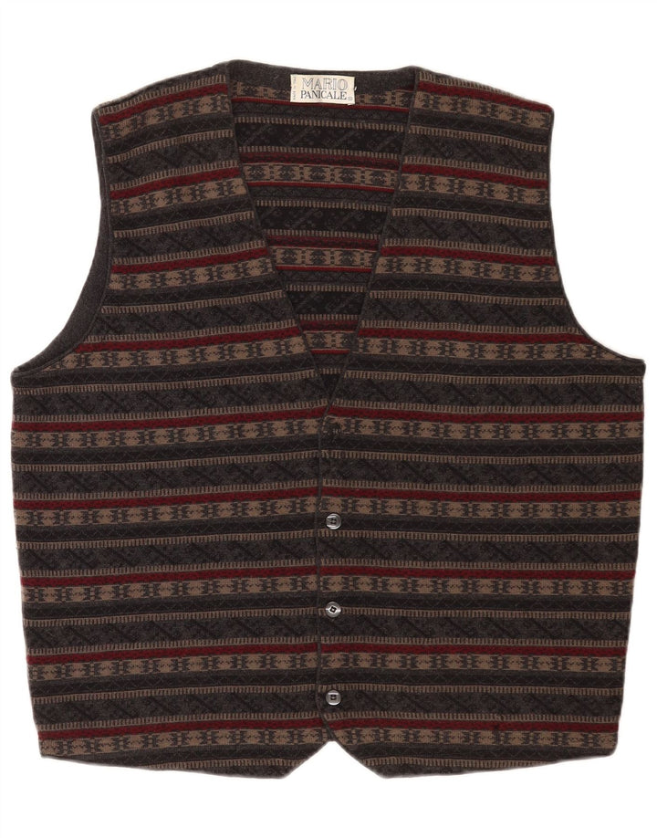 Vintage ανδρικό πλεκτό γιλέκο Medium Grey Fair Isle Virgin Wool