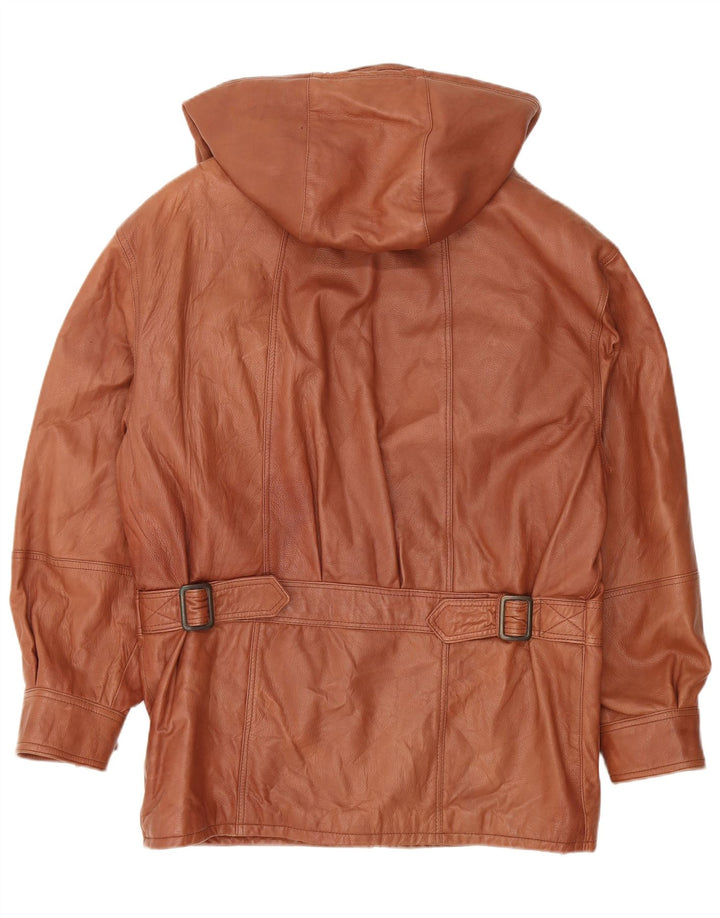 VINTAGE Ανδρικό Δερμάτινο Παλτό με Κουκούλα IT 48 Δερμάτινο Μεσαίο Καφέ