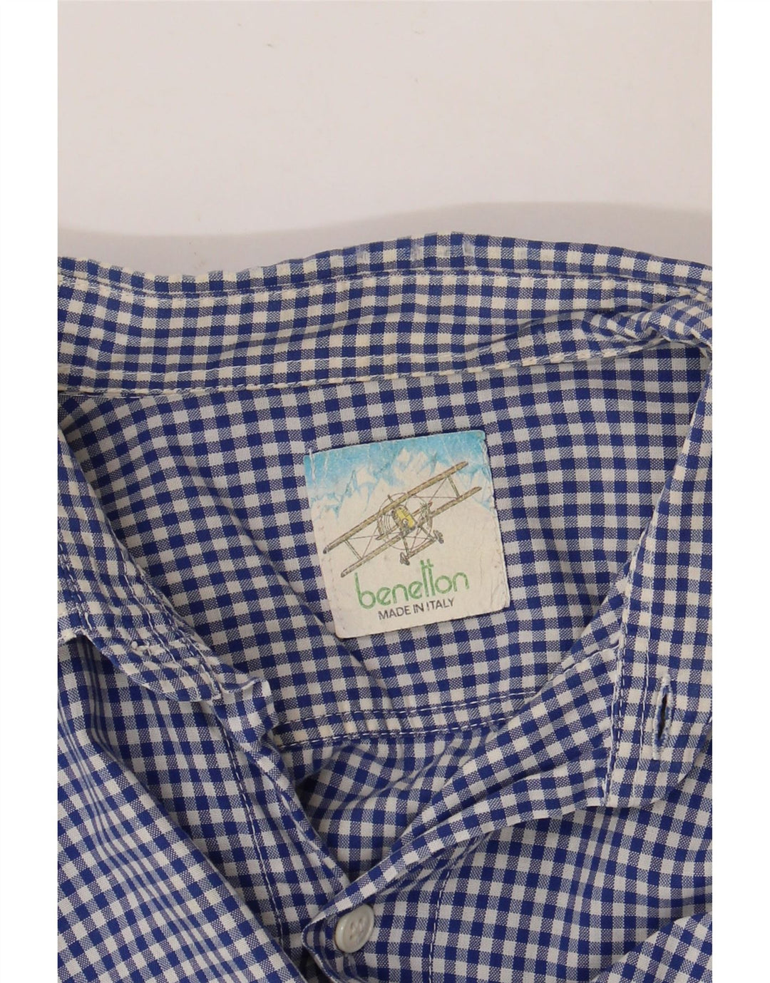 BENETTON Ανδρικό κοντομάνικο πουκάμισο XL Blue Gingham