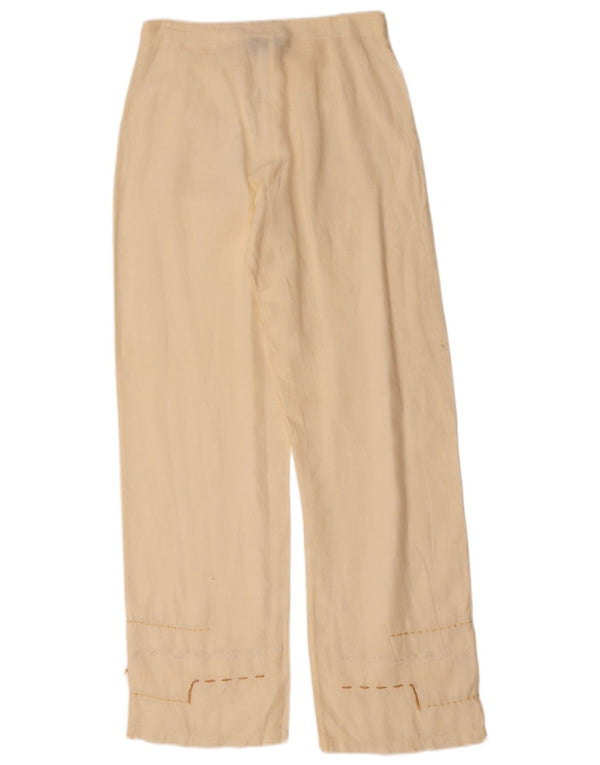 VINTAGE Girls Loose Fit Capri Trousers 14-15 Years W28 L21 Beige Linen
