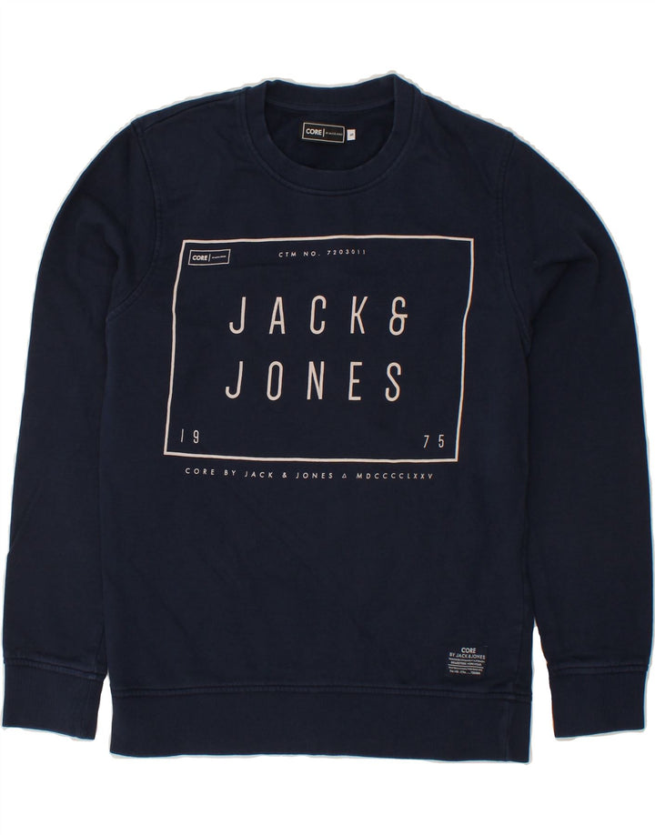 JACK & JONES Mens Graphic Sweatshirt Jumper Small Navy Blue Cotton Vintage Jack & Jones and Second-Hand Jack & Jones from Messina Hembry 