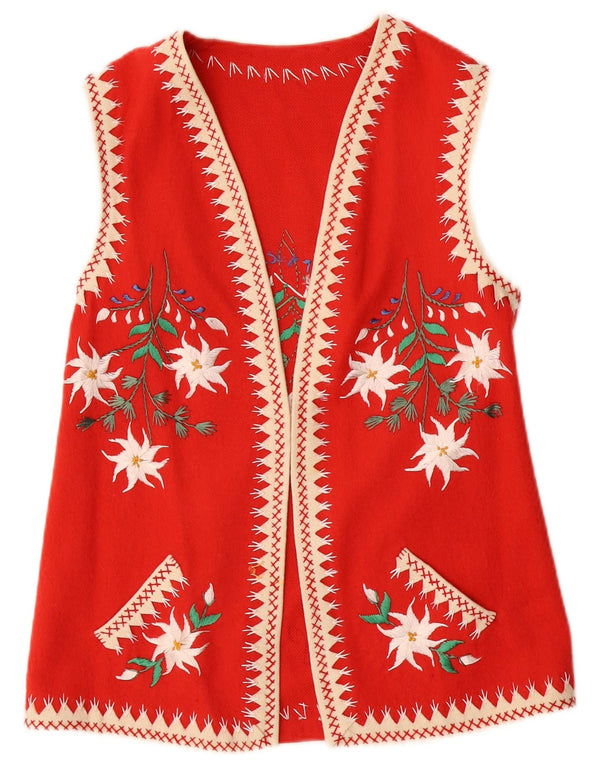 Vintage γυναικεία αμάνικη ζακέτα UK 12 Medium Red Floral