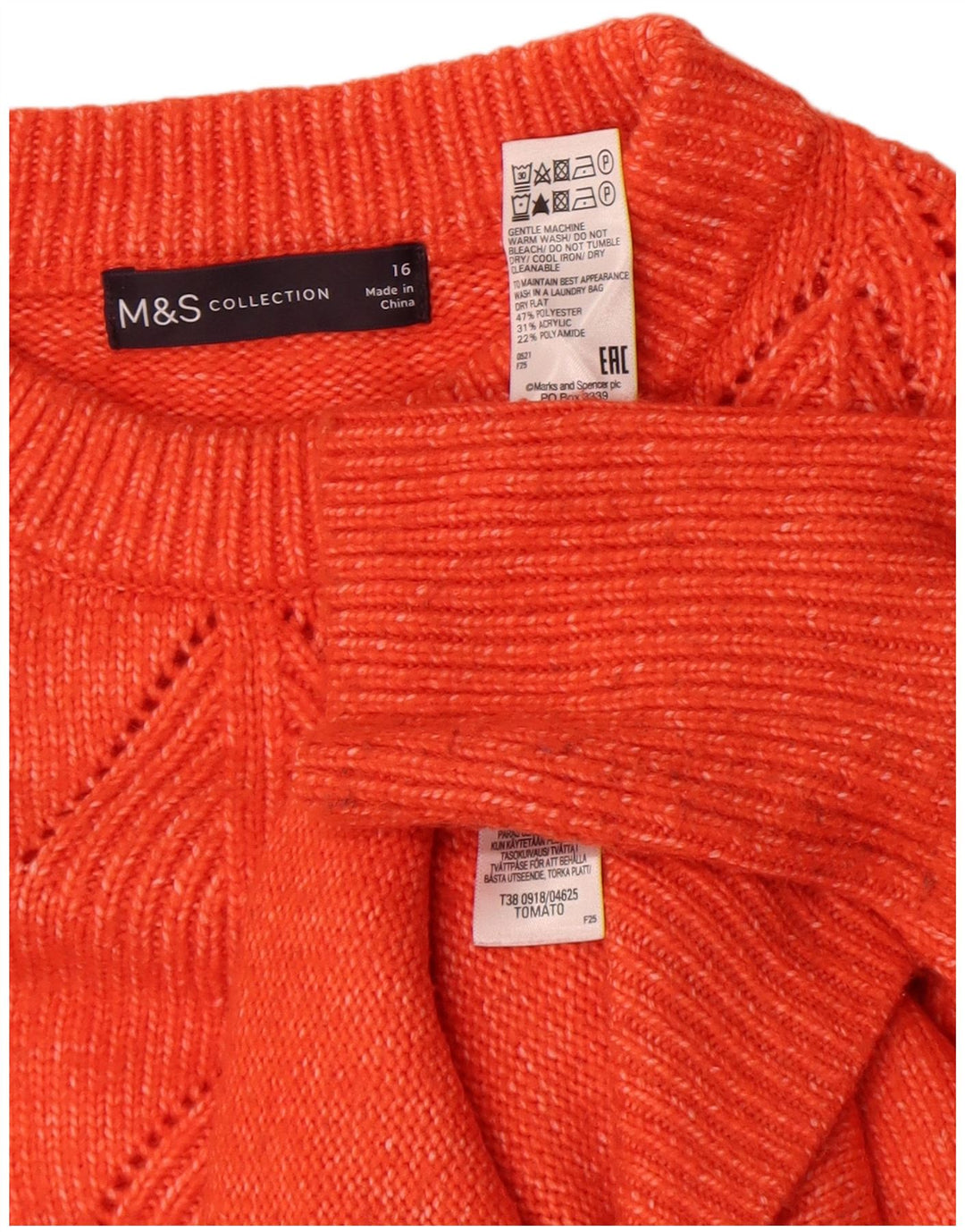 Marks & Spencer Γυναικείο πουλόβερ με λαιμόκοψη UK 16 Large Orange