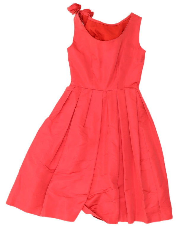 Vintage γυναικείο αμάνικο πλισέ φόρεμα A-Line UK 10 Small Red