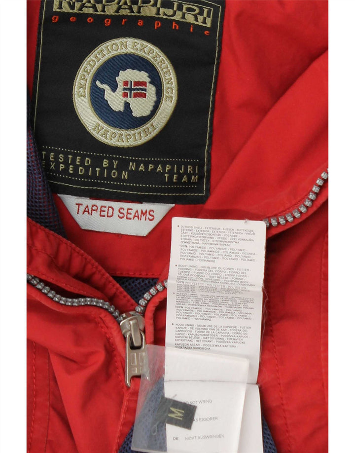 Napapijri Ανδρική κουκούλα γραφικό μπουφάν Anorak UK 38 μεσαίο κόκκινο πολυαμίδιο