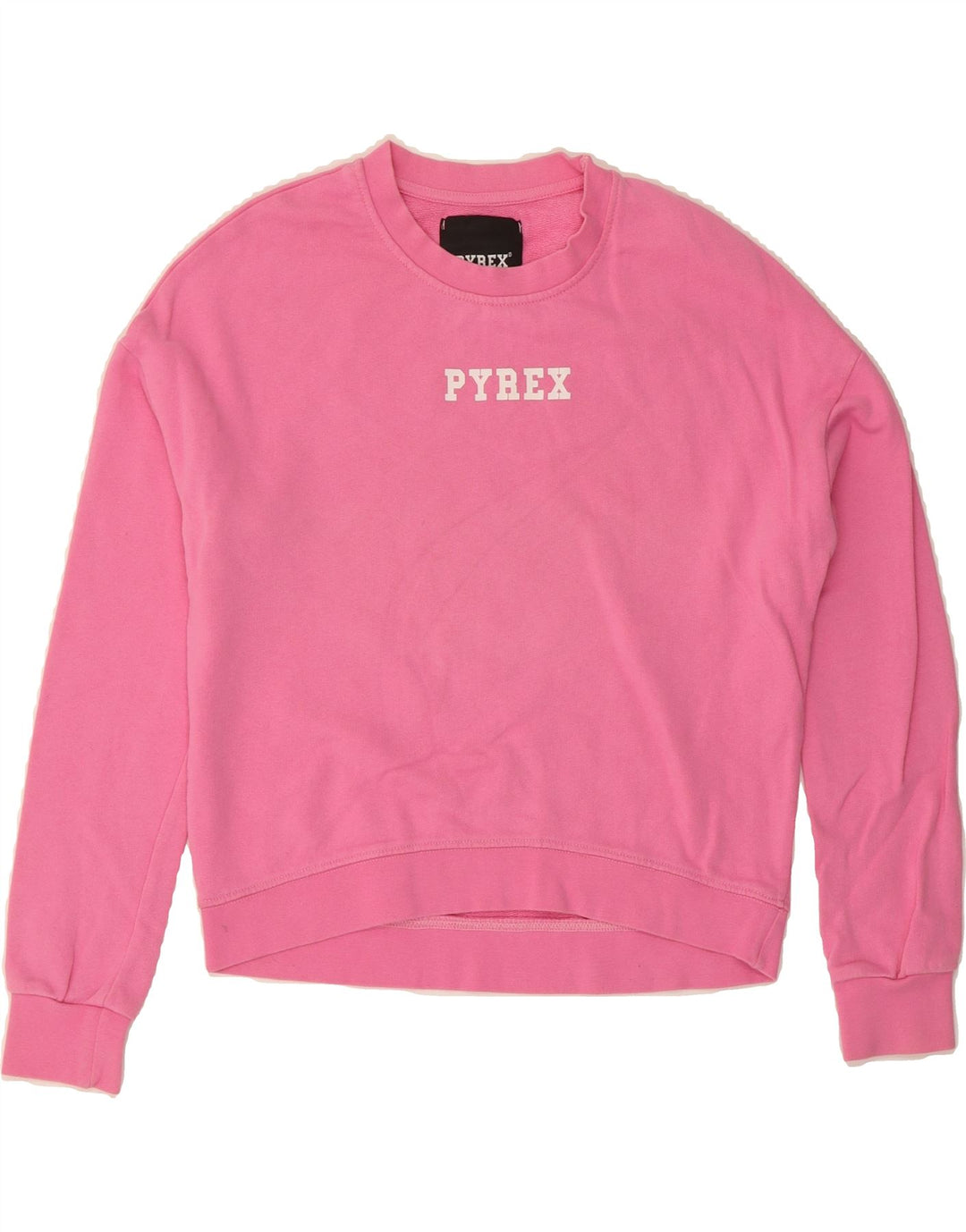 PYREX Womens Oversized Graphic Sweatshirt Jumper UK 10 Small Pink Cotton Vintage Pyrex and Second-Hand Pyrex from Messina Hembry 