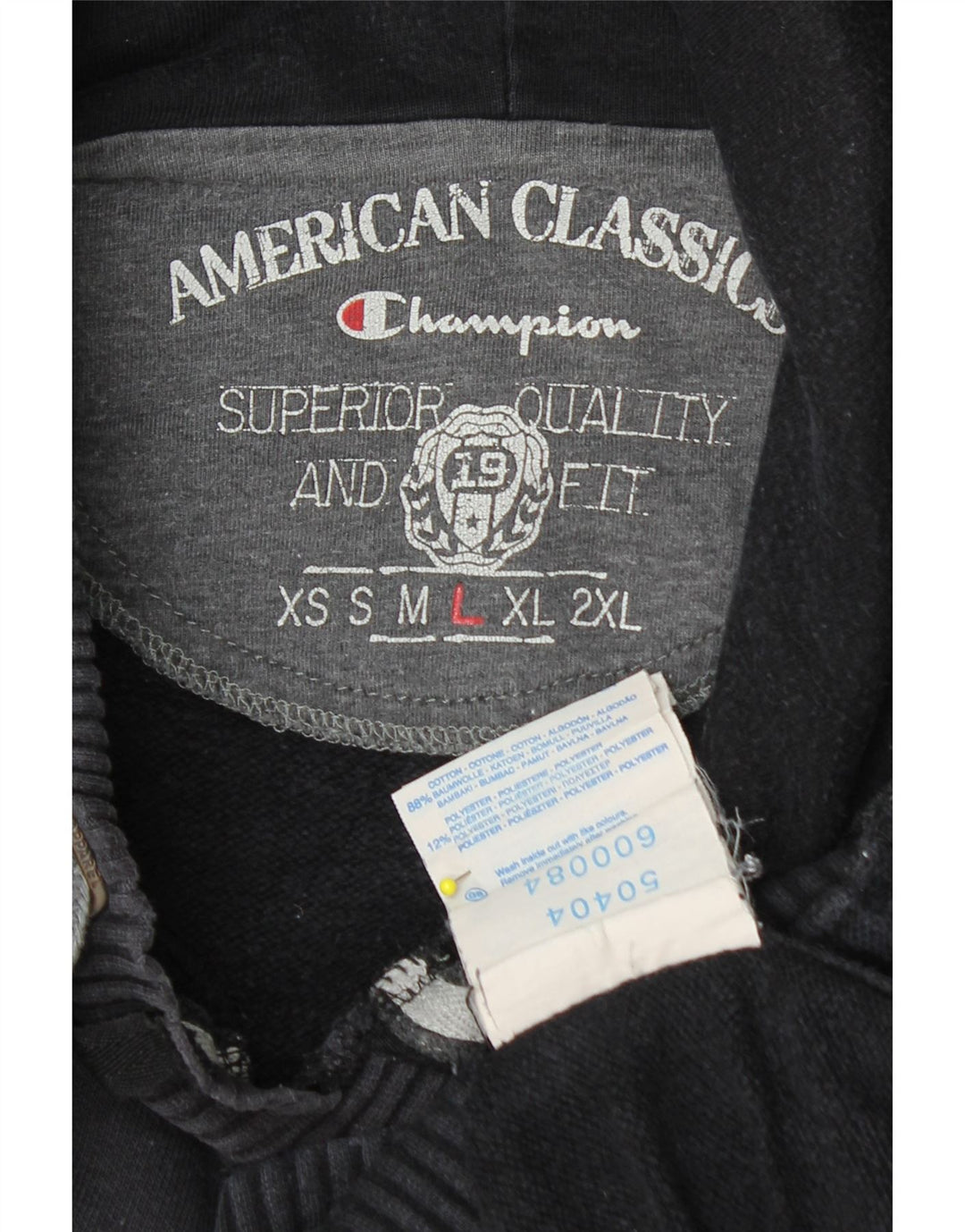 CHAMPION Ανδρικό γραφικό κουκούλα, μεγάλο μαύρο βαμβακερό