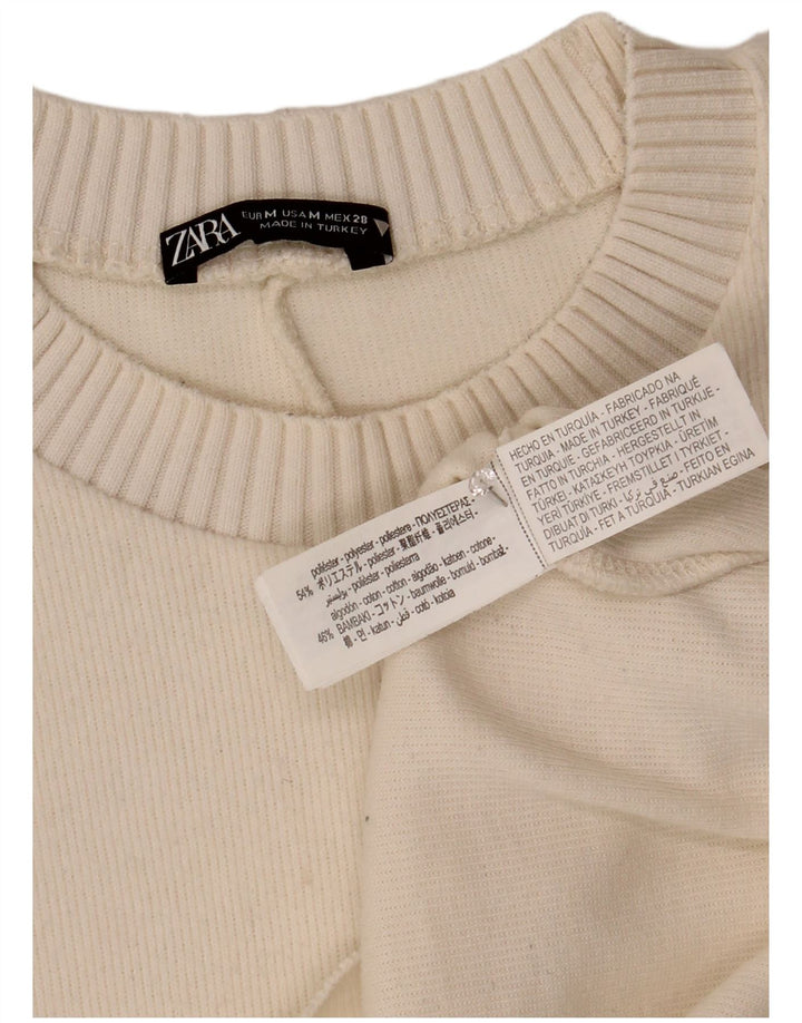 Zara Γυναικείο πουλόβερ με λαιμόκοψη Crop Crop UK 14 Medium White Polyester