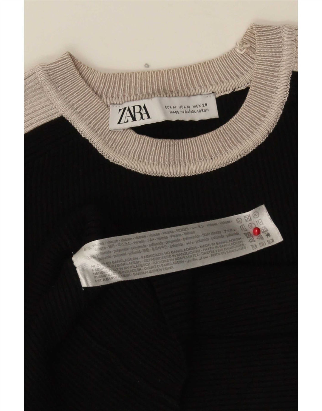 Zara Γυναικεία μακρυμάνικη μπλούζα Crop Top UK 12 Medium Black Colourblock