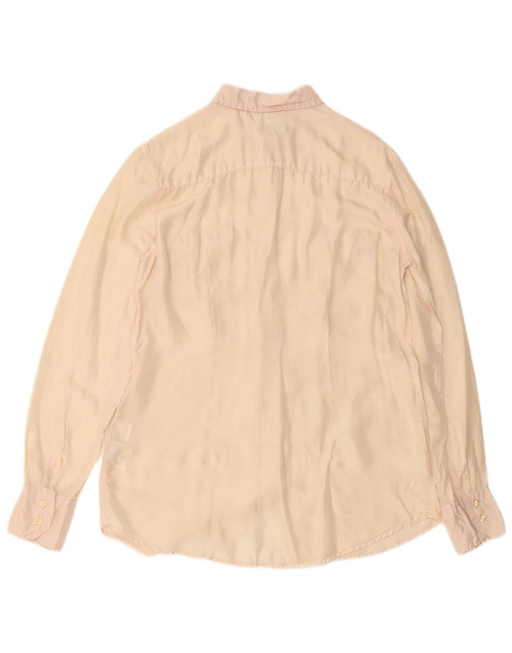 FRED PERRY Γυναικείο Πουκάμισο Μπλούζα UK 14 Μεγάλο Μπεζ Μεταξωτό