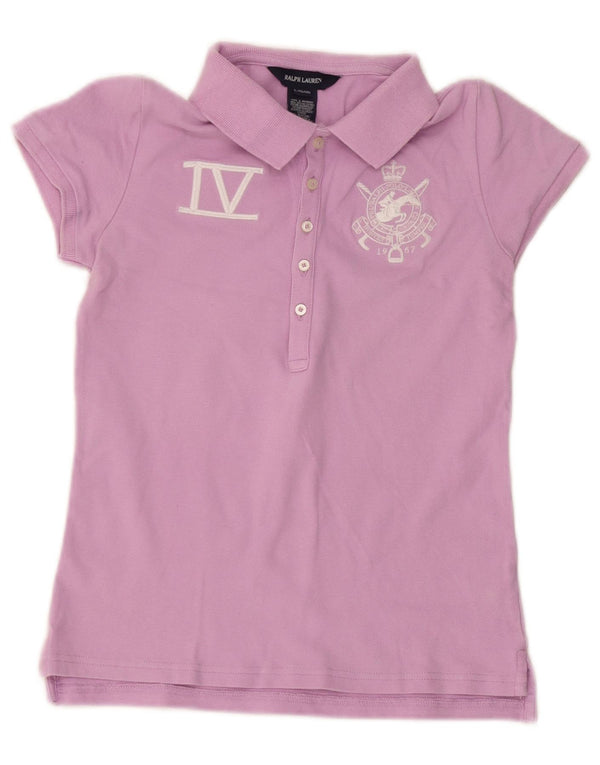 Ralph Lauren Girls Graphic Polo Shirt 12-13 Years Large Pink Cotton