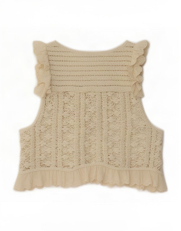 Zara Γυναικείο Crop Crochet Vest Top UK 10 Small Beige