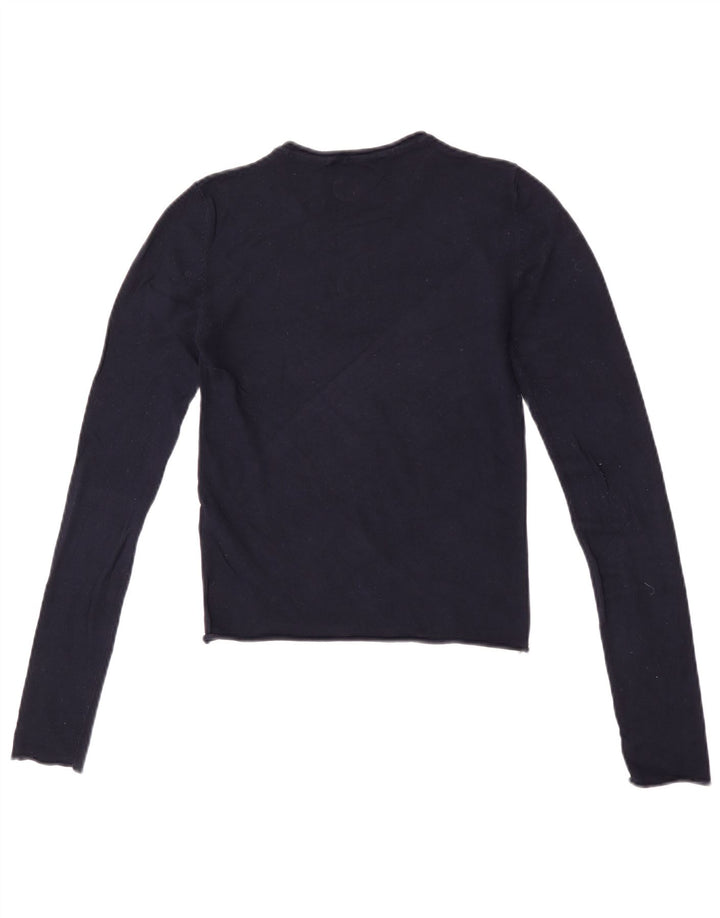 Zara Γυναικείο Crop Top Μακρυμάνικο UK 8 Small Navy Blue Viscose