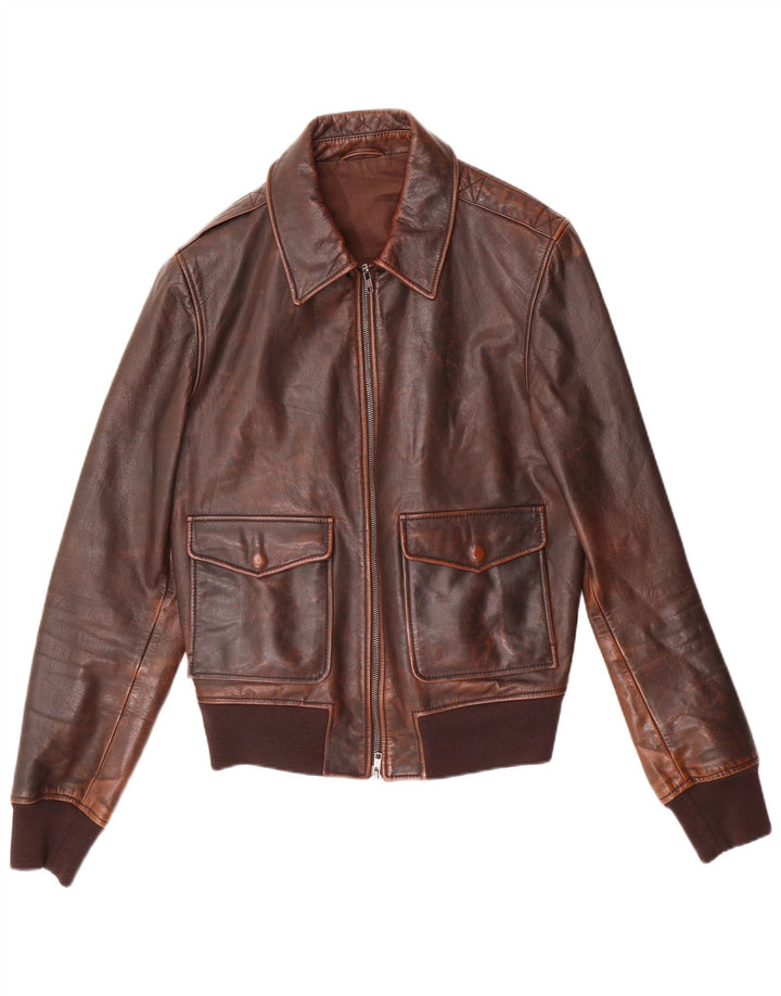 Vintage Ανδρικό Bomber Δερμάτινο Μπουφάν IT 52 Μεγάλο Καφέ