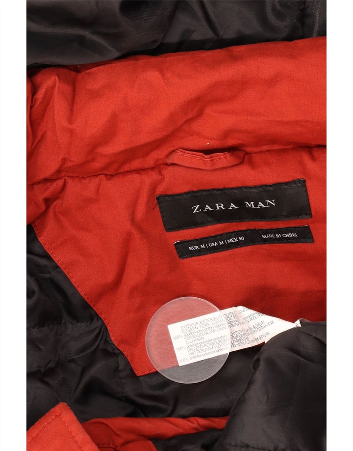 Zara Ανδρικό μπουφάν Parka με κουκούλα UK 38 Μεσαίο κόκκινο βαμβακερό