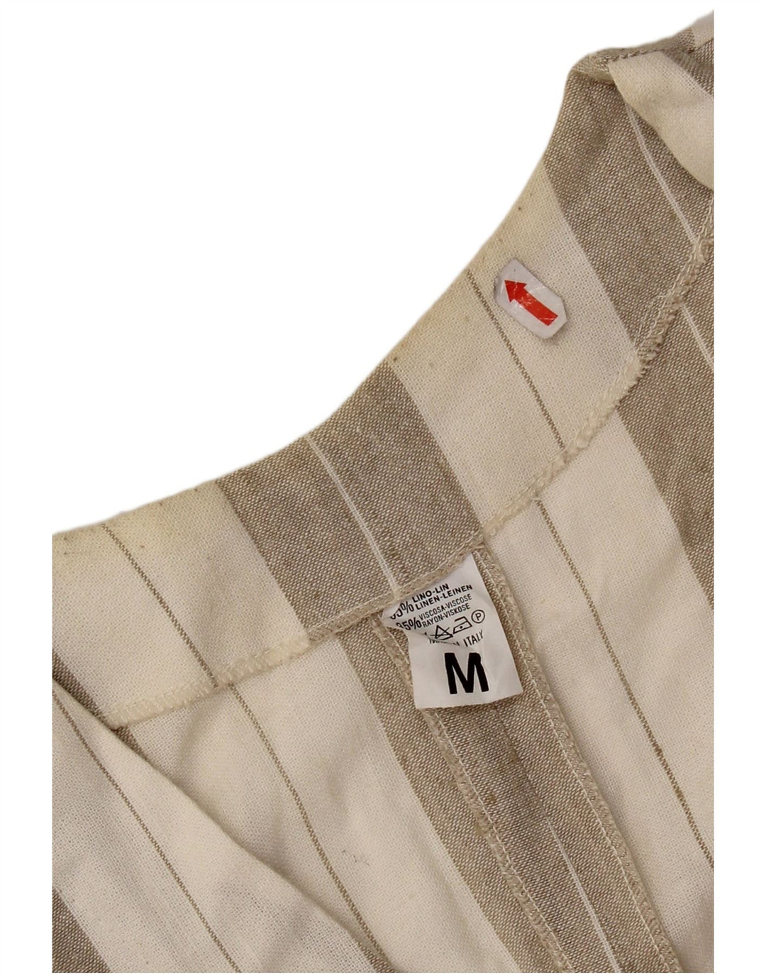 Vintage γυναικείο κοντομάνικο πουκάμισο UK 14 λινό μεσαίο μπεζ ριγέ