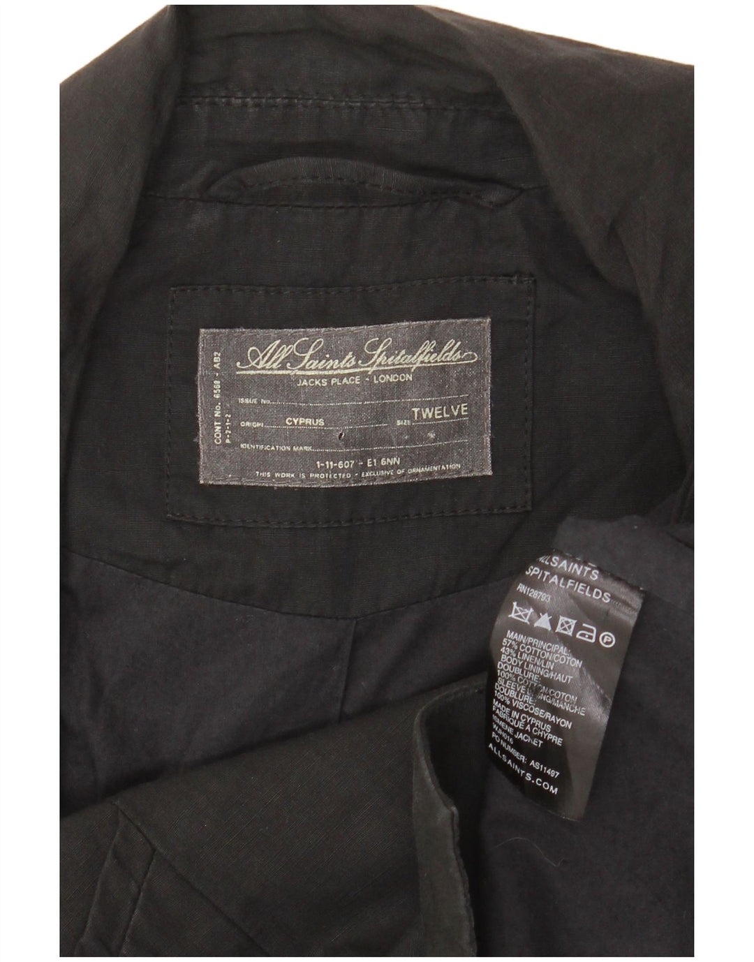 All Saints Γυναικείο Μπουφάν Blazer Crop 3 Κουμπιών UK 12 μεσαίο μαύρο βαμβακερό