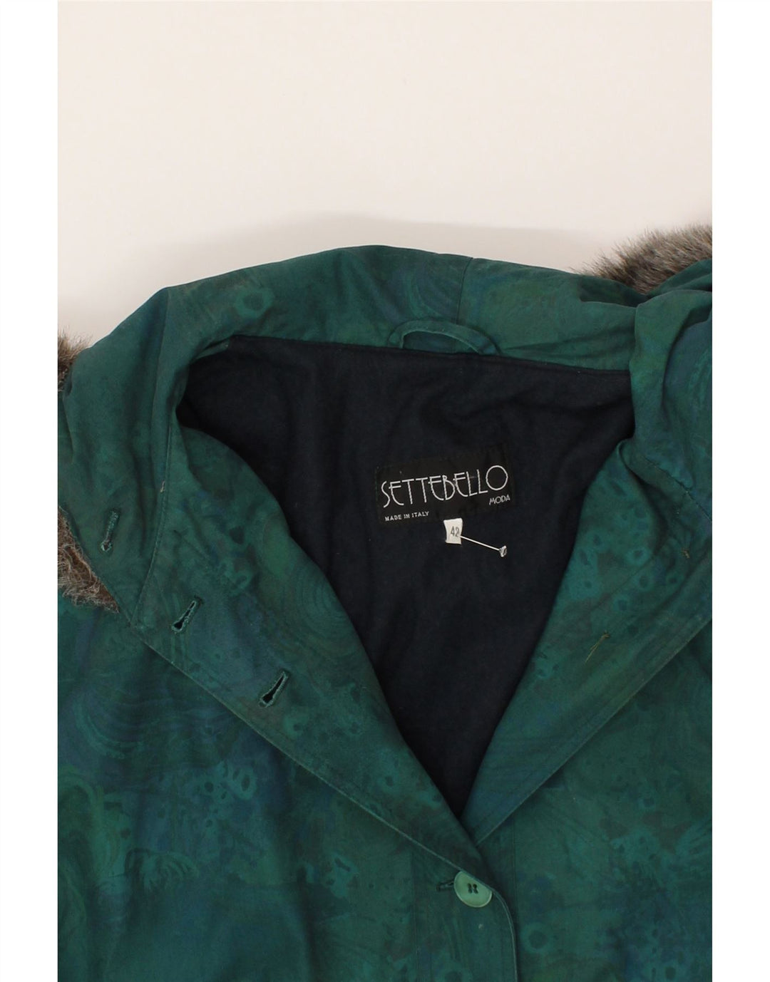 SETTEBELO Womens Abstract Pattern Windbreaker Coat IT 42 Medium Green Vintage Settebelo and Second-Hand Settebelo from Messina Hembry 