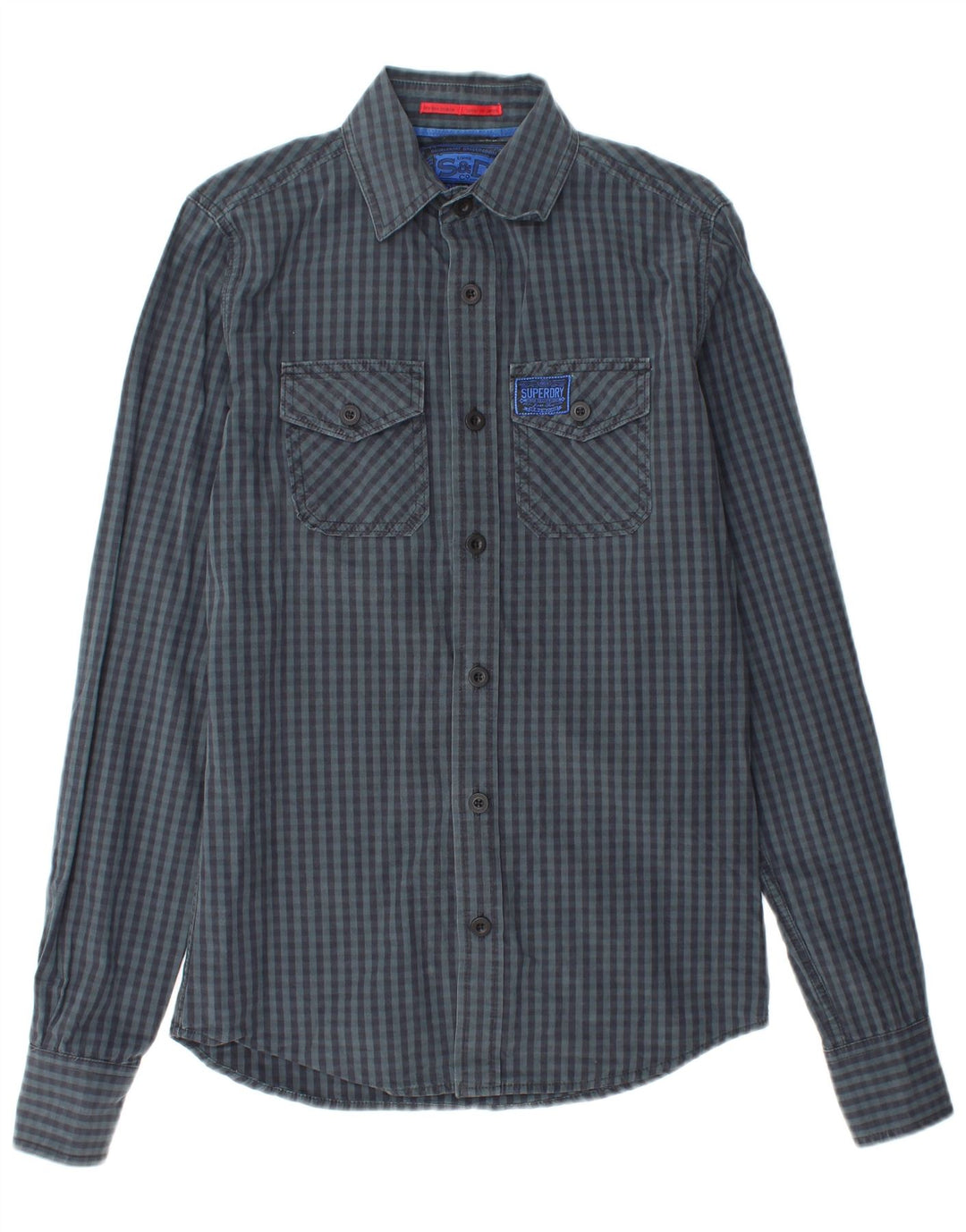 Ανδρικό πουκάμισο SUPERDRY Μικρό Navy Blue Gingham Cotton