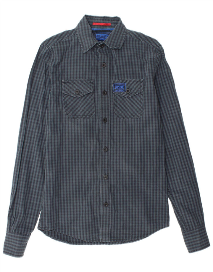Ανδρικό πουκάμισο SUPERDRY Μικρό Navy Blue Gingham Cotton