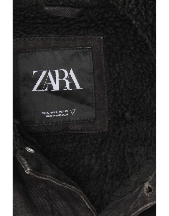 Zara Ανδρικό τζιν Sherpa Jacket UK 40 Large Black Polyester