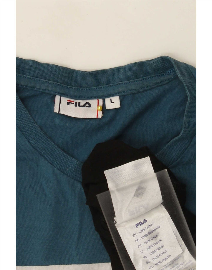 Ανδρικό γραφικό μπλουζάκι Fila Top μεγάλο πολύχρωμο βαμβακερό μπλοκ χρώματος