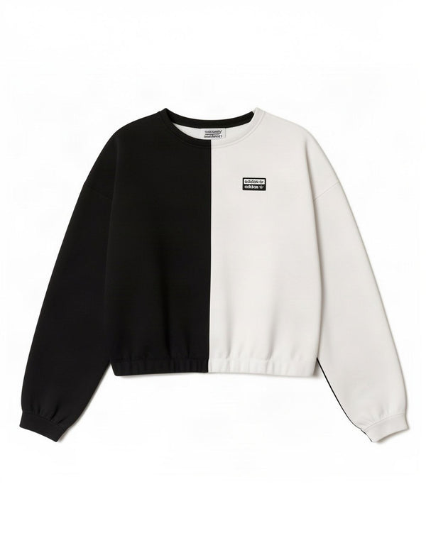 Adidas Γυναικεία Crop Oversized Top μακρυμάνικο UK 10 Small Black Colourblock