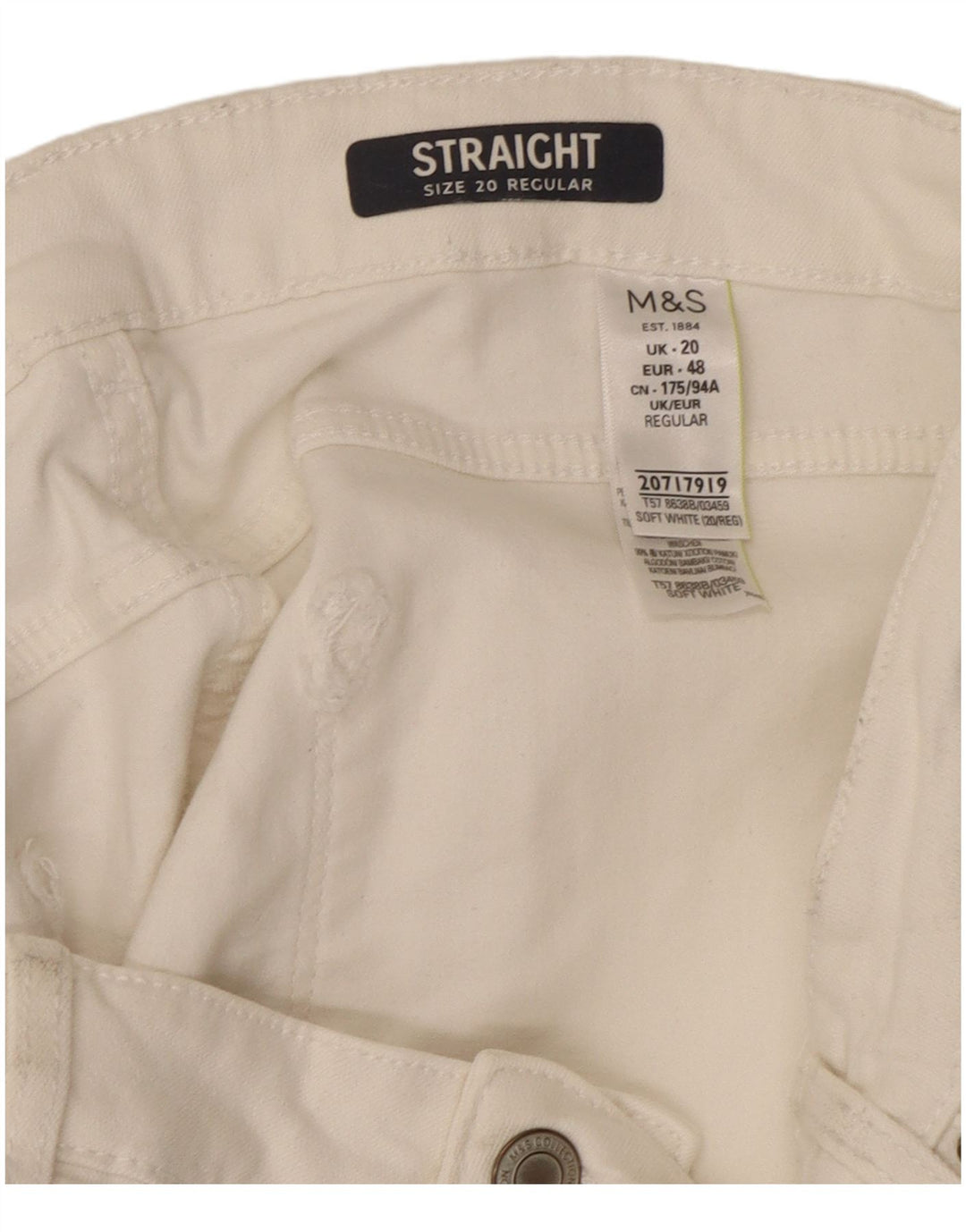 Marks & Spencer Γυναικεία κανονικά ίσια τζιν UK 20 2XL W40 L29 Λευκό