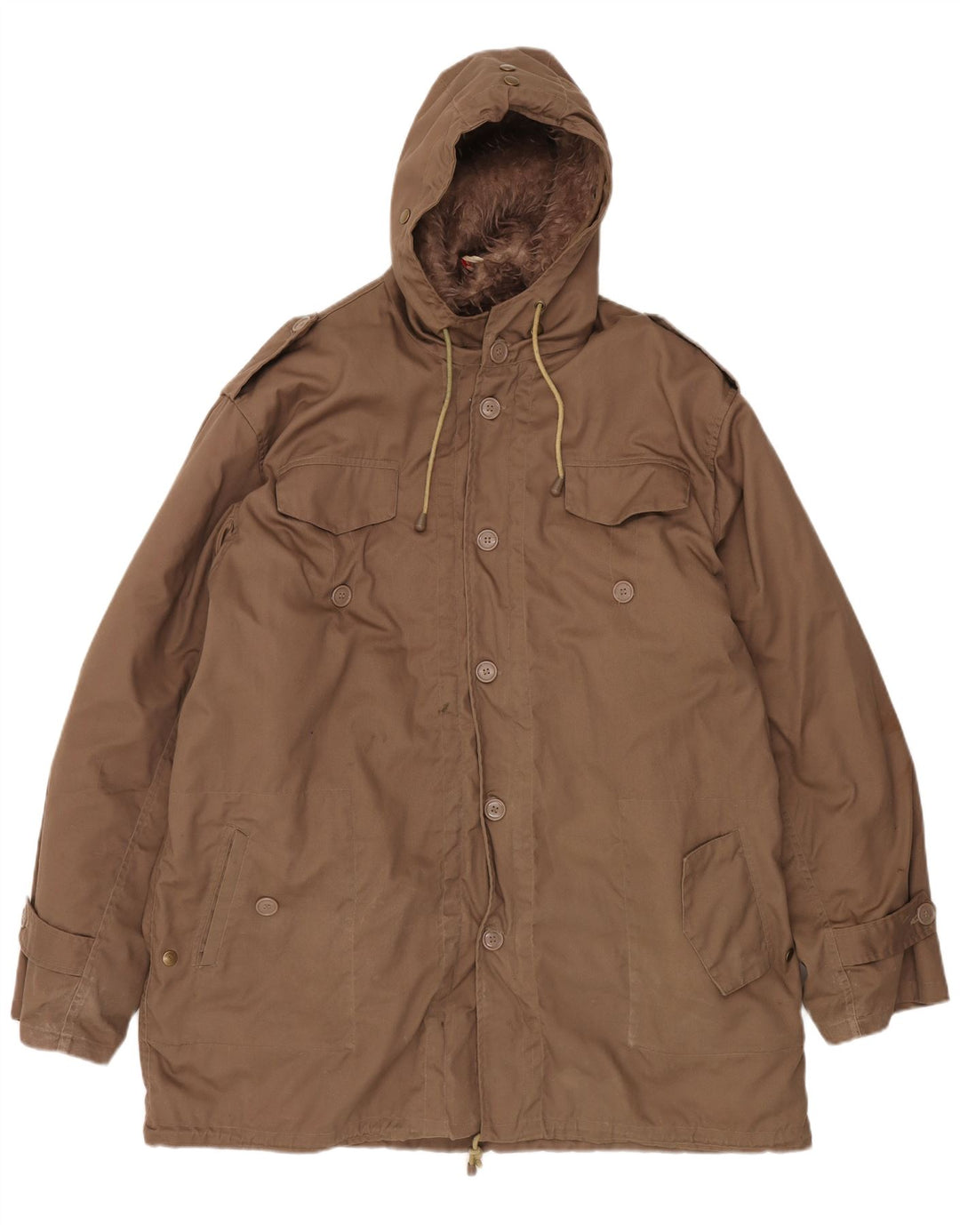 VINTAGE Ανδρικό μπουφάν Parka με κουκούλα UK 42 XL καφέ πολυεστέρας