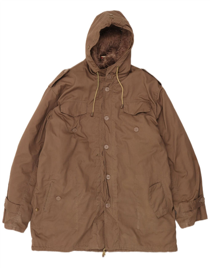 VINTAGE Ανδρικό μπουφάν Parka με κουκούλα UK 42 XL καφέ πολυεστέρας