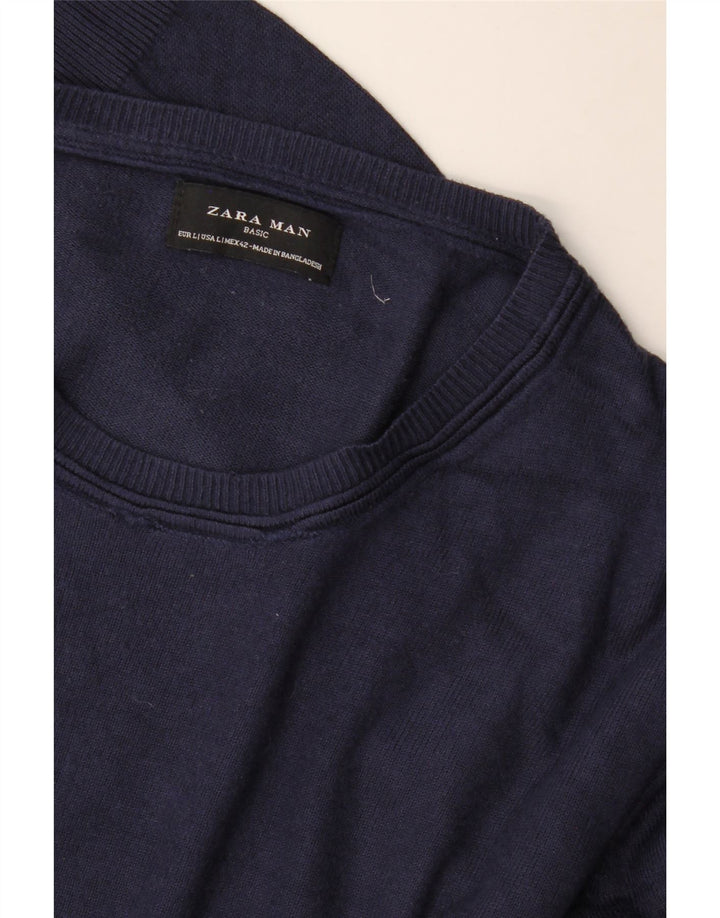 Ανδρικό πουλόβερ Zara Crew Neck Jumper Μεγάλο Navy Blue