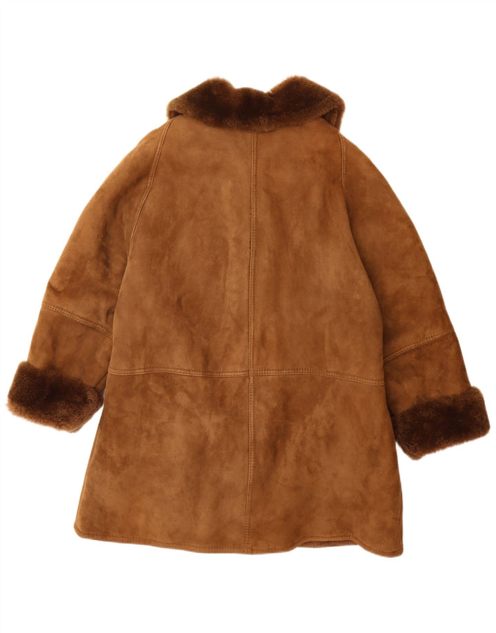 Belfe Γυναικείο Παλτό Shearling UK 14 Δέρμα μεσαίου καφέ