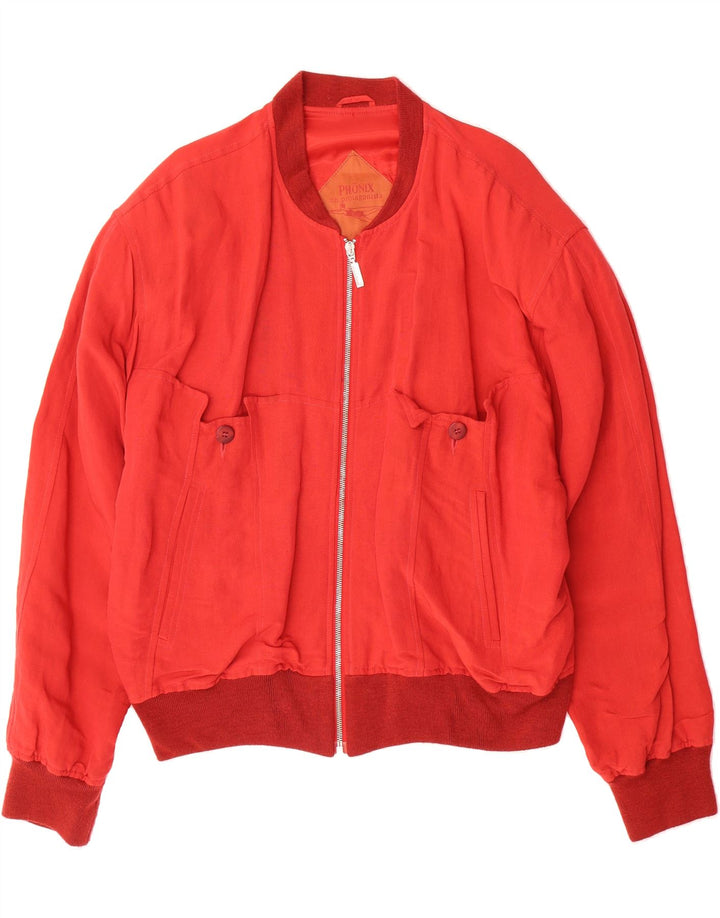 PHOENIX Mens Bomber Jacket UK 38 Medium Red Linen Vintage Phoenix and Second-Hand Phoenix from Messina Hembry 