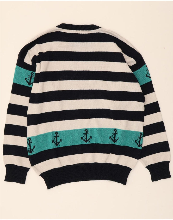 VINTAGE Mens Crew Neck Jumper Sweater IT 48 Medium Multicoloured Striped Vintage Vintage and Second-Hand Vintage from Messina Hembry 