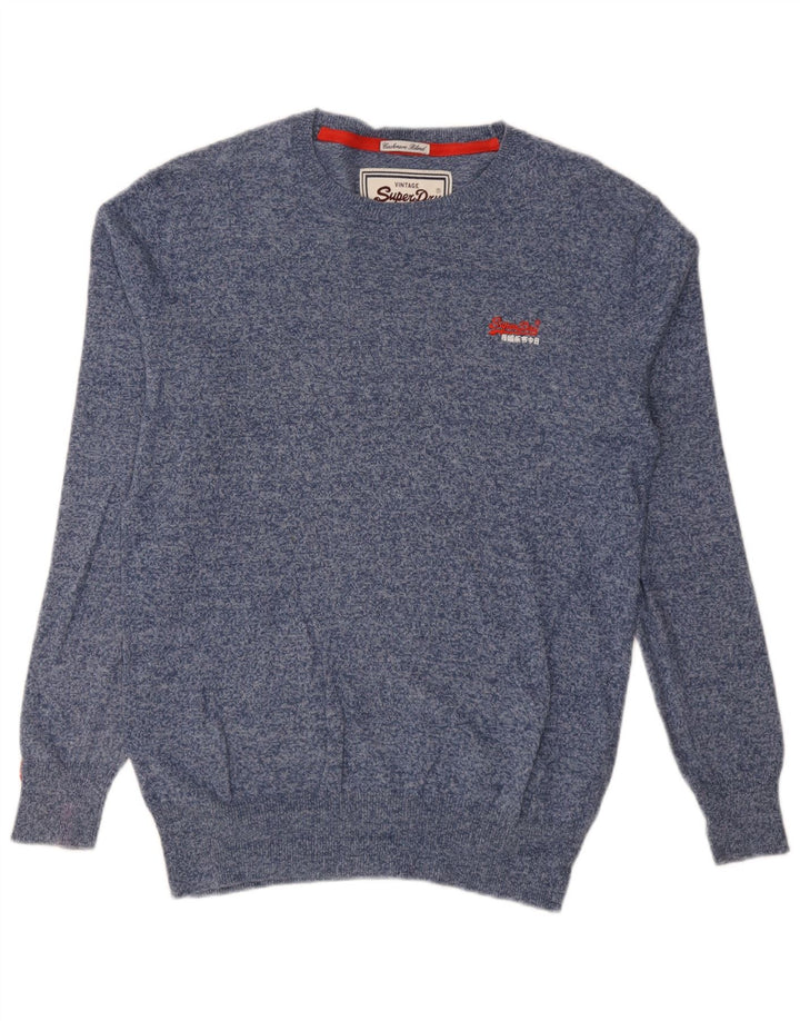 Superdry Ανδρικό πουλόβερ με λαιμόκοψη, μεσαίο μπλε βαμβακερό
