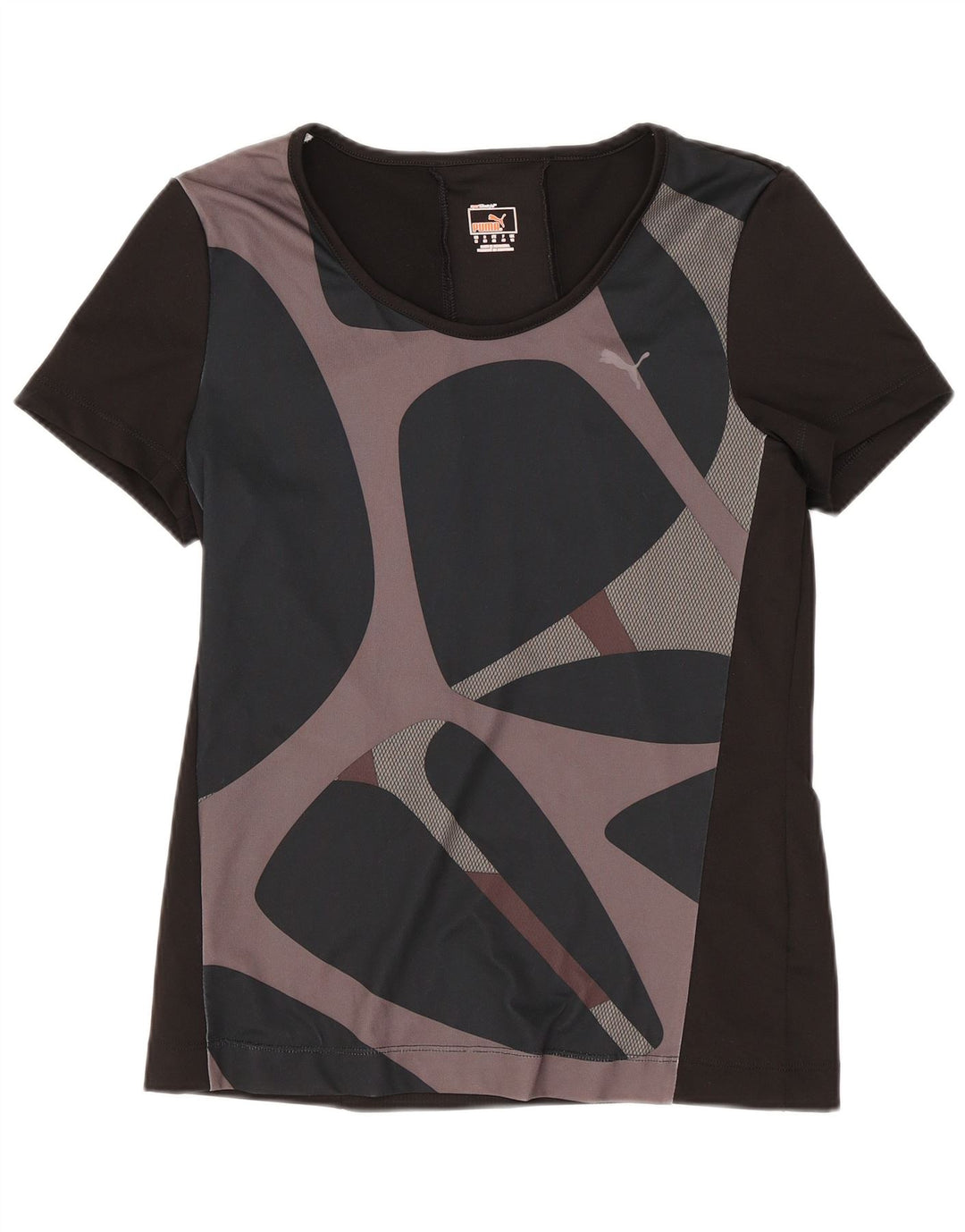 Puma Γυναικείο T-Shirt Top UK 12 Medium Black Geometric Polyester