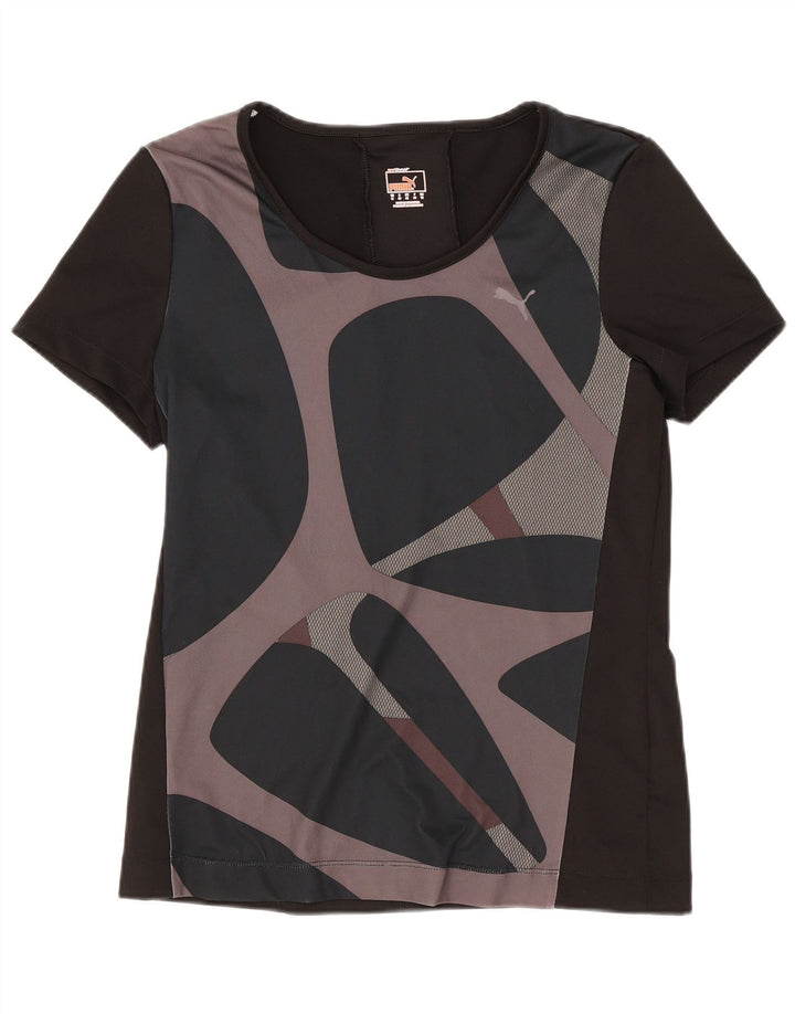 Puma Γυναικείο T-Shirt Top UK 12 Medium Black Geometric Polyester