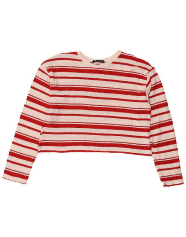 Γυναικείο πουλόβερ ZARA Relaxed Fit Crew Neck Jumper UK 10 Small Red ριγέ