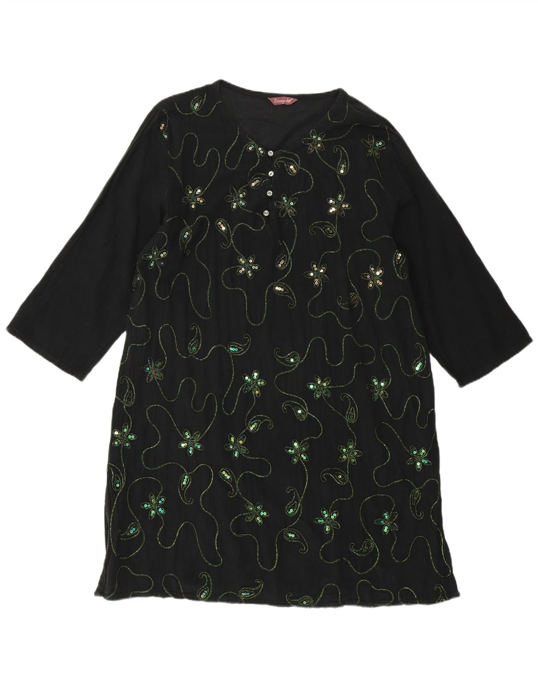 VINTAGE Γυναικείο τουνίκ φόρεμα 3/4 μανίκι UK 18 XL μαύρο φλοράλ